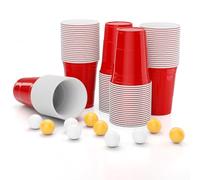 100 Bicchieri Rossi Plastica, Riutilizzabili Bicchieri in Plastica + 10 Palline, Tazze 16 OZ/ 473 ML Bicchieri Rossi, Red Cups Set, Bicchieri Festa Americana