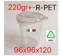 100 BICCHIERI SNACK PER FRUTTA CON COPERCHIO UNITO E FORI WASHANDEAT 220GR RPET