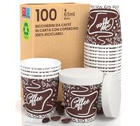 100 Bicchierini Carta caffè 65ml + 100 coperchi Ecologici Monouso BrownCUP | Bicchierini ASPORTO con COPERCHIO in carta Ecologici Biodegradabili Monouso Piccoli Asporto Bevande Calde