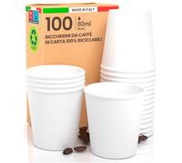 100 Bicchierini in Carta 80ml - Ecologici Biodegradabili Monouso - Bicchieri Piccoli Ideali per Caffè Bevande Calde e Asporto