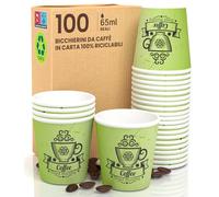 100 Bicchierini in Carta da caffè CuzcoGreenCUP Bicchieri Ecologici Biodegradabili Monouso PICCOLI Asporto Bevande Calde 65ml
