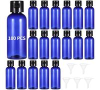 100 bottiglie da viaggio con tappo a scatto, contenitori da viaggio in plastica blu da 60 ml con imbuti, bottiglie portatili a prova di perdite, contenitori vuoti per cosmetici per shampoo e lozioni