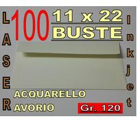 100 BUSTE 11x22 ACQUARELLO AVORIO STAMPANTE LASER inkjet c/strip gr120