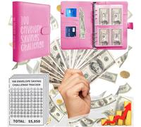 100 buste a libro per le sfide per risparmiare denaro - divertente raccoglitore per risparmiare $5.050 (rosso)