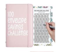 100 buste Challenge - 18 x 11 x 2 cm, organizer per contanti, in PU, raccoglitore per il risparmio delle finanze personali, per il monitoraggio del reddito del fondo di urgenza, pianificazione