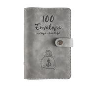 100 buste di risparmio denaro sfi budget legante coperchio in pelle PU con busta in contanti PVC Pocket Zipping Budget Cards Adesivi usati come Organizzatore Money Saving Planner (Grigio)