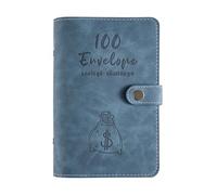 100 buste di risparmio denaro sfi budget legante coperchio in pelle PU con busta in contanti PVC Pocket Zipping Budget Cards Adesivi usati come Organizzatore Money Saving Planner (Blu scuro)
