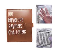 100 buste per il risparmio di denaro, un modo semplice e divertente per risparmiare $5.050, 100 buste per sfide di risparmio, formato A5, con buste per contanti (marrone)