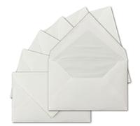 100 buste per lettere, stile vintage, foderate, in vera carta vela, 11,8 x 18,2 cm, formato diplomatico, bianco naturale (bianco), semi-opaco, incollaggio a umido, con fodera in seta