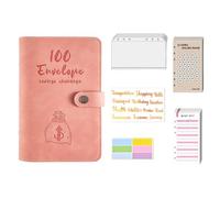 100 buste per risparmiare denaro sfida, raccoglitore di bilancio, copertina in pelle PU con busta per contanti, tasca in PVC, cerniera, biglietti di bilancio, etichette adesive, organizer per denaro