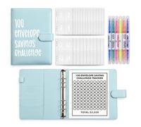 100 buste Saving Challenge con 6 evidenziatori a due punte | Budget Planner - Raccoglitore ad anelli formato A5, con Challenge Tracker, le sfide per padroneggiare e risparmiare $5.050 in