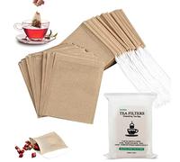 100 bustine di tè usa e getta per foglie di tè sfuse, 100% pasta di legno naturale, sacchetti filtro vuoti non sbiancati con coulisse (9 x 7 cm)