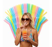100 cannucce riutilizzabili di colori pastello, 26 cm x 6 mm, aste flessibili in plastica per bevande fredde, confezione da 4 x 25 pezzi, multicolore, per feste e compleanni, bar, ristoranti, idea