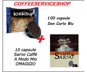 100 CAPSULE CAFFE' BORBONE DON CARLO BLU A MODO MIO + 10 SARNO CAFFE' OMAGGIO