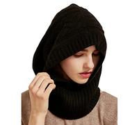 100% Cashmere Sciarpa con Cappuccio per Donna Uomo, Inverno Caldo Cappello con Sciarpa a Maglia Scaldacollo Sciarpe ad Anello, Elegante Cashmere Berretto Maglia Loop Foulard, Regalo Unisex Black