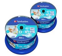 100 CD-R Verbatim PRINTABLE no ID Print STAMPABILI 700MB 52x 80 Min Cake 43438
