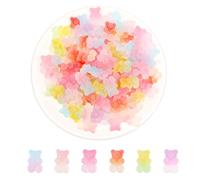 100 ciondoli in resina colorata kawaii 3D a forma di orsetto gommoso, a forma di cuore, stella, per unghie, caramelle, gelatina morbida, resina di zucchero, con retro piatto, mini bottoni assortiti