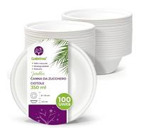 100 Ciotole usa e getta di carta di canna da zucchero da 350 ml, usa e getta biodegradabili extra forti, colore bianco, per feste e colazioni