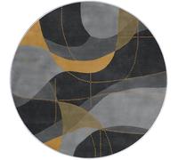 100 cm Tappeto Rotondo Grigio Antracite Giallo Lavatrice Antiscivolo Tappeto per il Pavimento Minimalismo Texture Geometria Linee Low Pile Tappeti per Camera da letto Soggiorno Accento Cucina Indoor