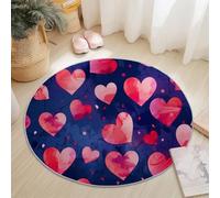 100 cm Tappeto Rotondo Rosa Blu Lavatrice Antiscivolo Tappeto per il Pavimento Retrò Acquerello Amore Romantico Low Pile Tappeti per Camera da letto Soggiorno Accento Cucina Indoor