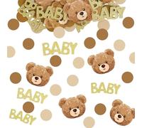 100 coriandoli per baby shower, orsacchiotti e puntini dorati glitterati da spargere, decorazioni da spargere per la tavola, in legno, per rivelare il genere, bomboniere per feste di nascita (ragazzi