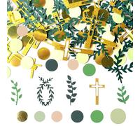 100 coriandoli per la prima comunione, verdi e dorati, a forma di ramo a croce, decorazione da tavolo per comunione, per battesimo, giorno del Ringraziamento, Dio benedica cristiana religiosa