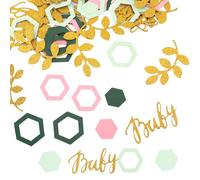 100 coriandoli rosa e verdi per baby shower, glitter boho verde eucalipto esagonale da spargere da tavolo per ragazze rivelazione di genere festa di matrimonio compleanno forniture per la decorazione