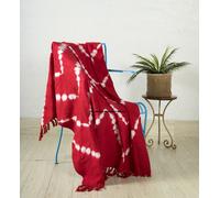 100% Cotone Cravatta Tintura Zig Zag Motivo Rosso Copriletto Coperta con Nappine