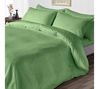 100% cotone egiziano, 1 copripiumino con 2 federe - 600 fili con cerniera - set di biancheria da letto in rasatello e accogliente cotone europeo 3 pezzi - a righe salvia, dimensioni imperatore.