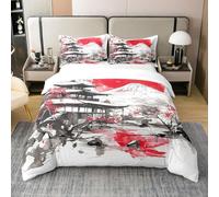 100% Cotone Fuji Mountain Biancheria da letto Set Stile Giapponese Rosso Sole Copripiumino Ukiyo E Tema Copertura Comfort Mountain Cherry Fiore Inchiostro Coperta da Letto 220x240 con 2 federe
