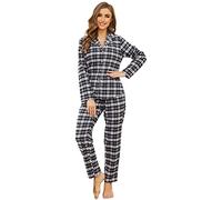 100% Cotone Pigiama Set per le Donne Bottone Giù Maniche Lunghe Pjs Plaid Natale Pigiama Loungewear
