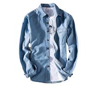 100% cotone uomo denim camicia a maniche lunghe primavera e autunno casual all-match giacca sottile jeans maschile moda business top blu chiaro Asia 2XL (67-75kg)
