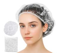 100 cuffia per docchecharlotte usa e getta extra larghe cappucci in plastica impermeabili e impermeabili per il bagno, la cura dei capelli da viaggio unisex charlotte capelli- bianco