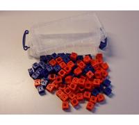 100 dadi in una pratica confezione a bussola, 1,7 cm, allseitig innestabile 2-farbig (rot, blau)