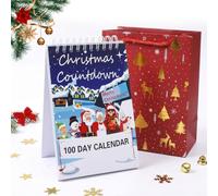 100 Day Christmas Countdown Calendar 2026 (1pc) | Tear-Off Desk Set with Illustrated Holiday Scenes, Sturdy Display Stand & Family Memory Cards