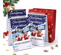 100 Day Christmas Countdown Calendar 2026 (3pc) | Tear-Off Desk Set with Illustrated Holiday Scenes, Sturdy Display Stand & Family Memory Cards