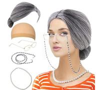 100 Days Of School Cosplay Costume Set Per Bambini Vecchia Signora Accessori Costume di Perle Finte Collana Occhiali Parrucche Retend To Be Grandma Costume