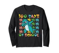 100 Days of School Dino Dab 100th Day Trex Ragazzi Bambini Maglia a Manica