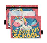 100 Days School Unicorns Red Doodle 3 Ringing Raccoglitore Astuccio con finestra trasparente Ringing Pencil case Large e Robusto Pocket cartelle per 3 per riporre forniture scolastiche e ufficio