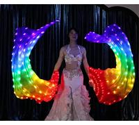 100% de seda LED Arcobaleno Danza Ventilatori Lunghi Danza del Ventre Puntelli per spettacoli Danza del Ventre Ventole LED 2 Pezzi
