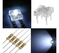 100 diodi led PIRANHA SUPERFLUX 5 mm bianco freddo + 100 resistenze 1/4W 470 OHM