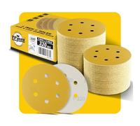 100 dischi abrasivi a 6 fori, grana 320, 150 mm, 6 fori, con gancio e anello rotondi dorati per levigatrice orbitale casuale, ideali per legno, metallo, automobili