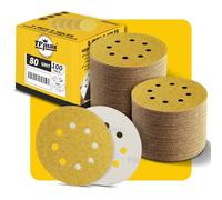 100 dischi abrasivi a 8 fori, grana 80, 125 mm, 8 fori, con gancio e anello rotondi dorati per levigatrice orbitale casuale, ideali per legno, metallo, automobili