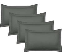 100% Egyptian Cotton Oxford Pillowcases Set of 4 Piece, 400 Thread Count Soft & Cool Pillow Covers, Hotel Quality (65cm X 65cm) Continental 4 Pack Bedroom Pillowcases Pairs - Dark Grey Solid.