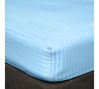 100% Egyptian Cotton Sheet set 600 Thread Count, Hotel Luxury 4 Piece Sheet Set Sateen Weave, 40cm Elasticized Deep Pocket Light blue Stripe Double Size