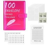 100 Envelope Challenge Binder A5 Fun Way to Save €5,050, 100 Envelope Saving Challenge 100 Envelopes Money Saving Challenge Book 100 buste, 100 Evelot Challenge Money Saving Book (rosso rosa)