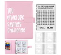 100 Envelope Saving Challenge, Pianificatore di Budget, Sfida del Risparmio con Buste di Denaro Trasparenti, Fogli di Budget ed Etichette Adesive, Cartella del Risparmio di Denaro, Libro del Risparmio