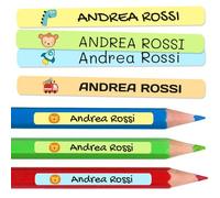 100 Etichette adesive personalizzate per matite, penne e pennarelli. Adesivi scolastici con nome per contrassegnare gli oggetti. Adesivi impermeabili per scuola. Misura 4,6 x 0,6 cm