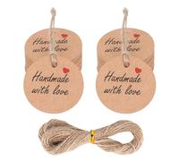 100 etichette fatte a mano con amore, in carta, da appendere, con cordino, rotonde da 3 cm, etichette regalo marroni con corda da 20 m, etichette personalizzate fatte a mano, per artigianato,