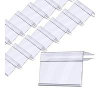 100 etichette per mensole, in plastica trasparente, con clip, etichette per mensole in filo metallico da 0,5 cm a 1,5 cm per mensole in vetro e legno, cartellini dei prezzi, 4 x 8 cm